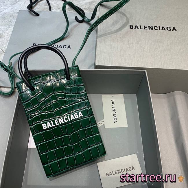Balenciaga| Shopping Phone Holder In Green Crocodile - 12x4.5x18cm - 1
