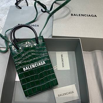 Balenciaga| Shopping Phone Holder In Green Crocodile - 12x4.5x18cm