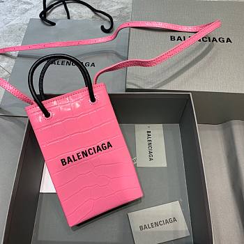 Balenciaga| Shopping Phone Holder In Pink Crocodile - 12x4.5x18cm