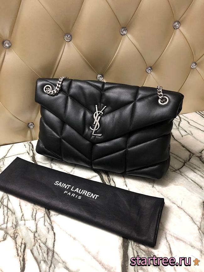 YSL| Loulou Puffer Medium Bag In Quilted Lambskin Black Silver - 35x23x13.5cm - 1