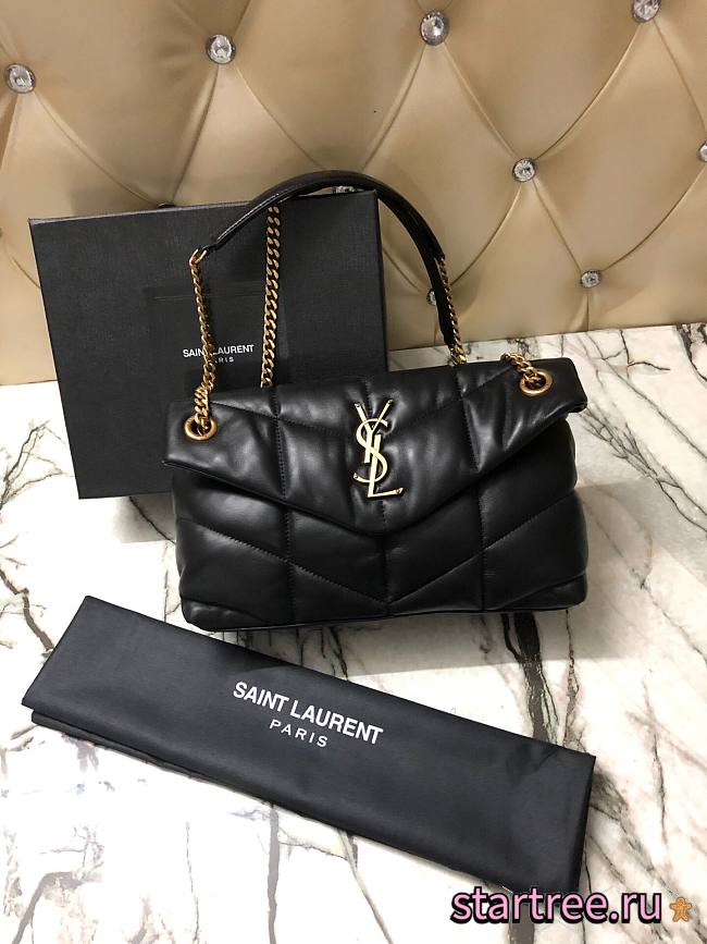 YSL| Loulou Puffer Small Bag In Quilted Lambskin Black Golden - 29x17x11cm - 1