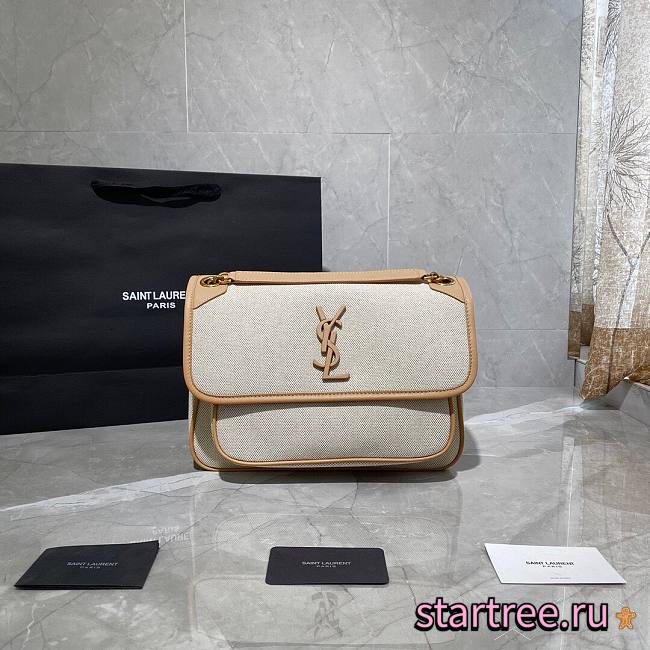 YSL| Niki Medium In Cotton Canvas And Vintage Leather - 28×20.5×8.5cm - 1