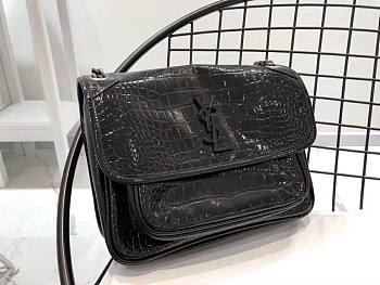 YSL| Niki Crocodile-Embossed Shoulder Bag Black Patent - 28x20x8.5cm