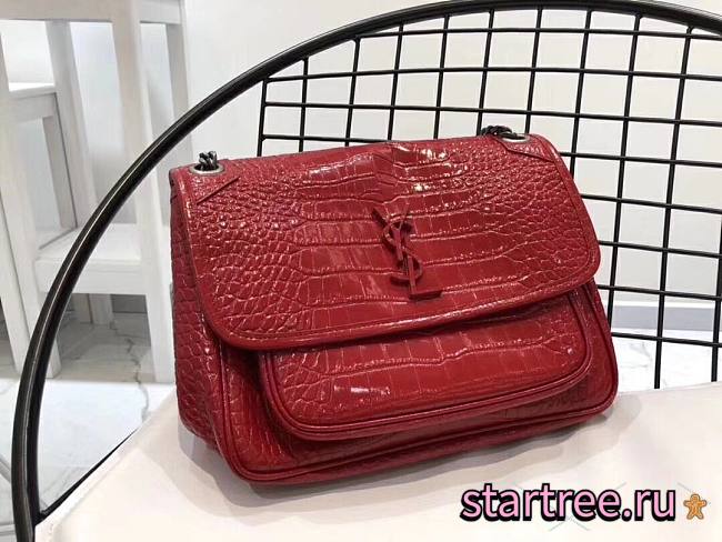 YSL| Niki Crocodile-Embossed Shoulder Bag Red Patent - 28x20x8.5cm - 1