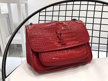YSL| Niki Crocodile-Embossed Shoulder Bag Red Patent - 28x20x8.5cm