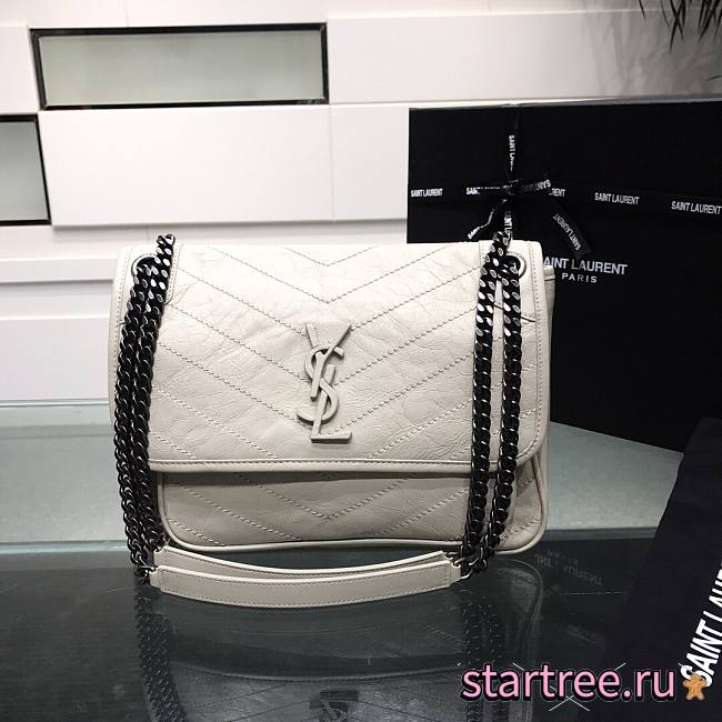 YSL| Niki In Crinkled Vintage Leather White - 28x9x19cm - 1