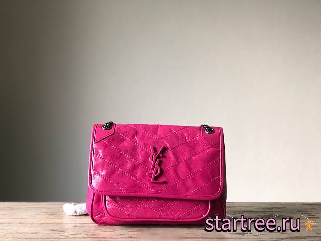 YSL| Niki Small In Crinkled Vintage Leather Pink - 22cm - 1