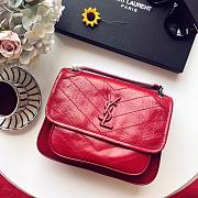 YSL| Niki Baby In Crinkled Vintage Leather Red - 22x16.5x12cm - 1