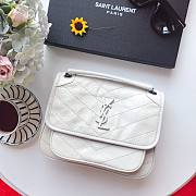 YSL| Niki Baby In Crinkled Vintage Leather White - 22x16.5x12cm - 1