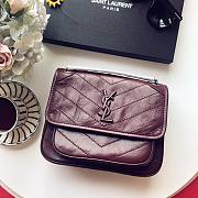 YSL| Niki Baby In Crinkled Vintage Leather Red Wine - 22x16.5x12cm - 1