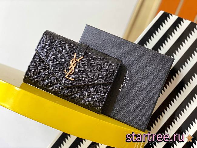 YSL| Monogram Small Envelope Wallet Black - 13,5 x 9,5 x 3 cm - 1