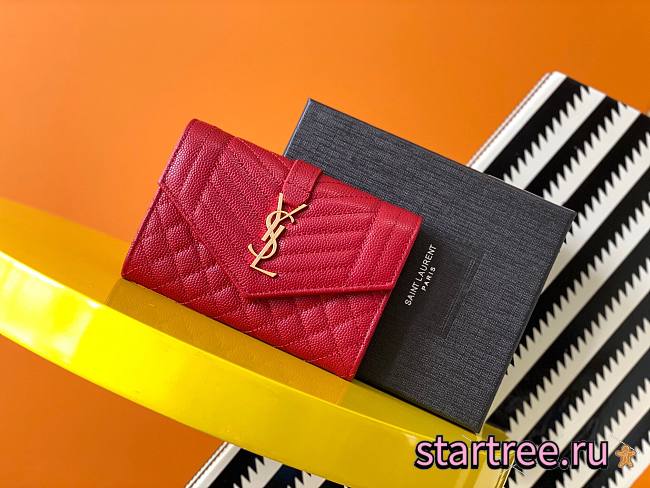 YSL| Monogram Small Envelope Wallet Red - 13,5 x 9,5 x 3 cm - 1