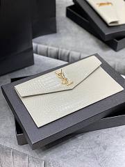 YSL| Uptown Pouch In Crocodile Embossed Shiny Leather White  - 27×16×2cm - 3