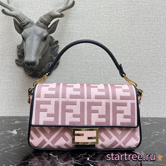 Fendi| Baguette Pink Canvas FF Bag - 8BR600 - 26x6x15cm - 1