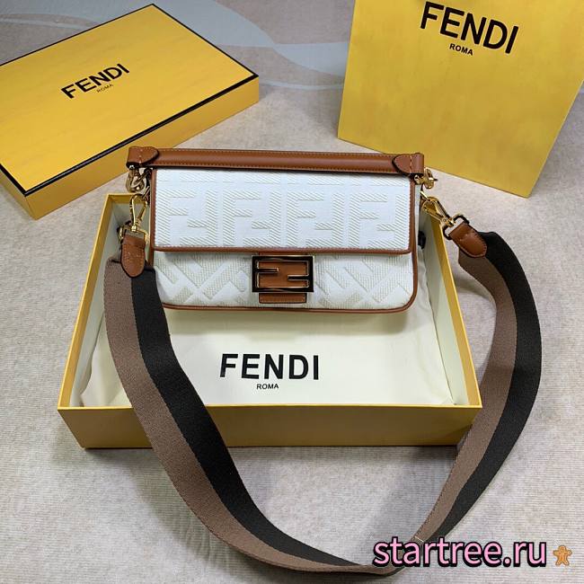 Fendi| Baguette White Canvas FF Bag - 8BR600 - 26x15x6cm - 1