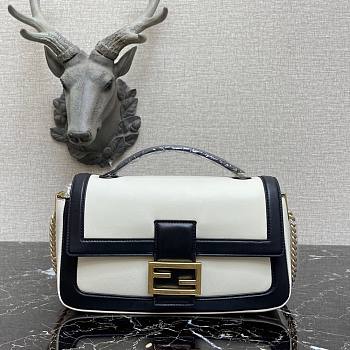  Fendi| Baguette Chain Black And White Nappa Leather Bag- 8BR783 -  27x6x13.5cm