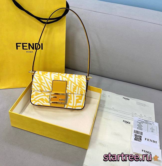 Fendi| Mini Baguette 1997 Yellow Glazed Canvas Bag- 8BS049 - 19x5x10cm - 1