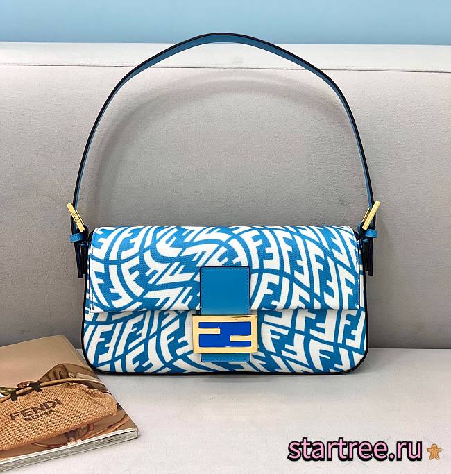 Fendi| Baguette 1997 Blue Glazed Canvas Bag- 8BR792 - 27x4x13cm - 1