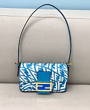 Fendi| Mini Baguette 1997 Blue Glazed Canvas Bag- 19x5x10cm - 3