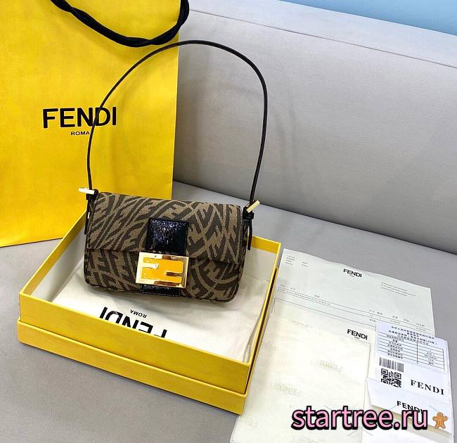 Fendi| Mini Baguette 1997 Brown Jacquard FF Vertigo Bag - 8BS049 - 27×4×13cm - 1