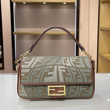 Fendi| Baguette Embroidered Green Canvas Bag- 8BR600 - 28×6×14cm 