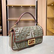 Fendi| Baguette Embroidered Green Canvas Bag- 8BR600 - 28×6×14cm  - 5