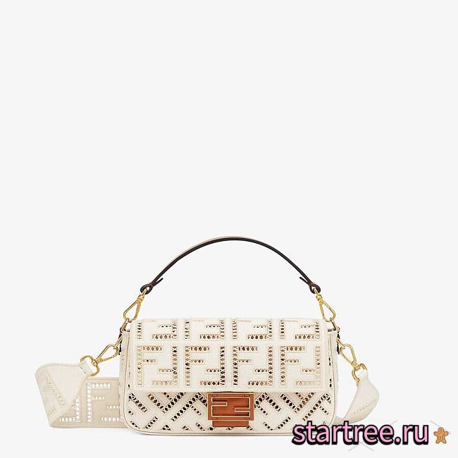 Fendi| Baguette White Canvas Bag With Embroidery- 8BR600 - 27×6×15cm - 1