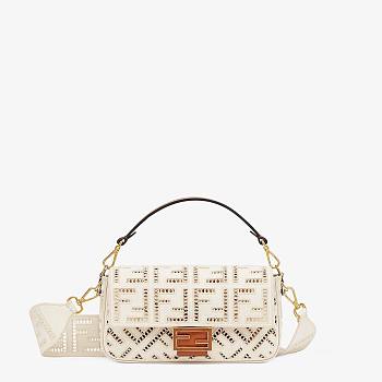 Fendi| Baguette White Canvas Bag With Embroidery- 8BR600 - 27×6×15cm