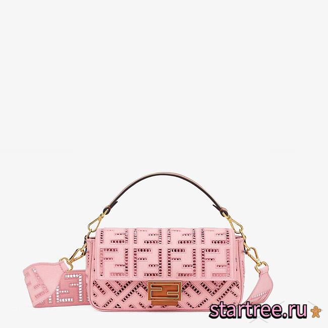 Fendi| Baguette Pink Canvas Bag With Embroidery- 8BR600 - 27×6×15cm - 1