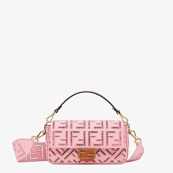 Fendi| Baguette Pink Canvas Bag With Embroidery- 8BR600 - 27×6×15cm
