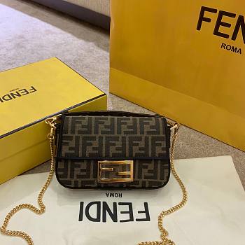 Fendi| Mini Baguette Brown Fabric Bag- 19x10x4cm