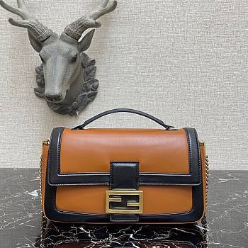 Fendi |Baguette Chain Brown And Black Nappa Leather Bag - 27x6x13.5 cm