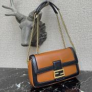 Fendi |Baguette Chain Brown And Black Nappa Leather Bag - 27x6x13.5 cm - 2