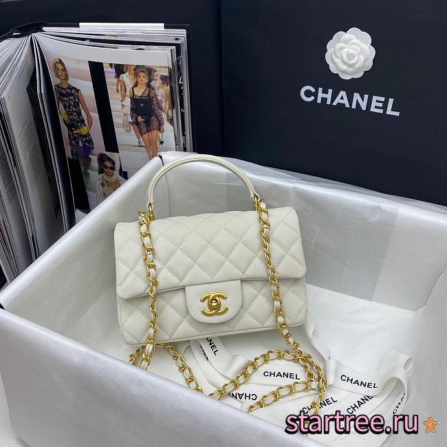 Chanel |Mini Flap Bag With Top Handle White Grained Calfskin - AS2431 - 20x14x7cm - 1
