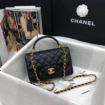 Chanel |Mini Flap Bag With Top Handle Black Grained Calfskin- AS2431 - 20x14x7cm