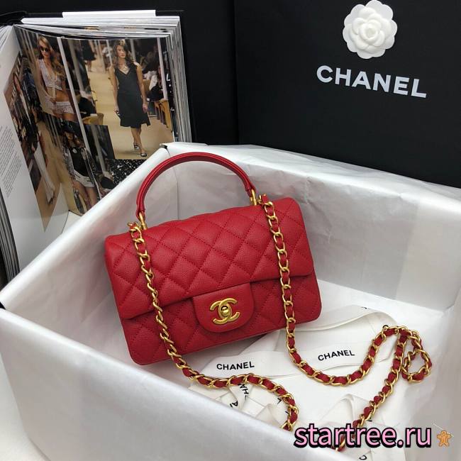 Chanel |Mini Flap Bag With Top Handle Red Grained Calfskin - AS2431 - 20x14x7cm - 1