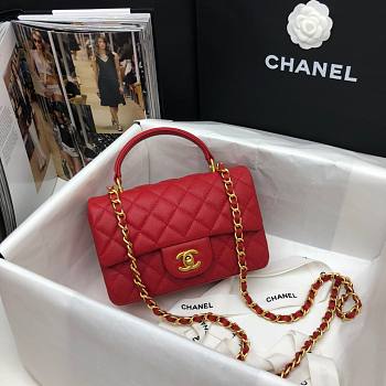 Chanel |Mini Flap Bag With Top Handle Red Grained Calfskin - AS2431 - 20x14x7cm