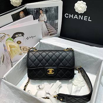 Chanel | Calfskin Flap Bag With Width  Black Strap - AS2229 - 25x8x15cm