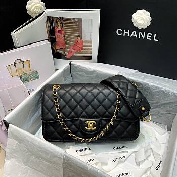 Chanel | Calfskin Flap Bag With Width Black Strap - AS2228 - 21.5x6.5x13cm