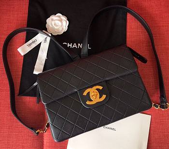 CHANEL | Vintage Black Quilted Lambskin Flap Bag - 28x8x20cm