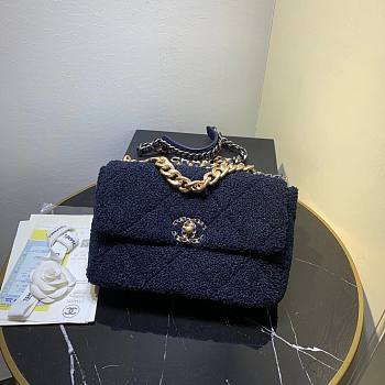Chanel | 19 Flap Large Dark Blue Metallic Tweed Quilted - 30x20x10cm