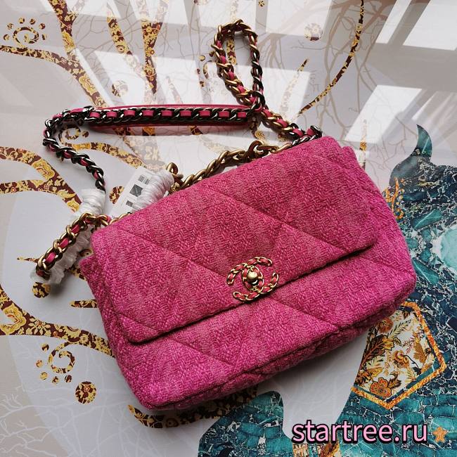 Chanel | 19  Flap Bag Quilted Tweed Pink - 30cm - 1
