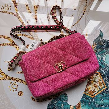 Chanel | 19  Flap Bag Quilted Tweed Pink - 30cm