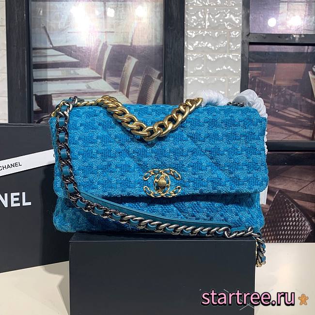 Chanel | 19 Flap Bag Quilted Tweed Blue - 30cm - 1