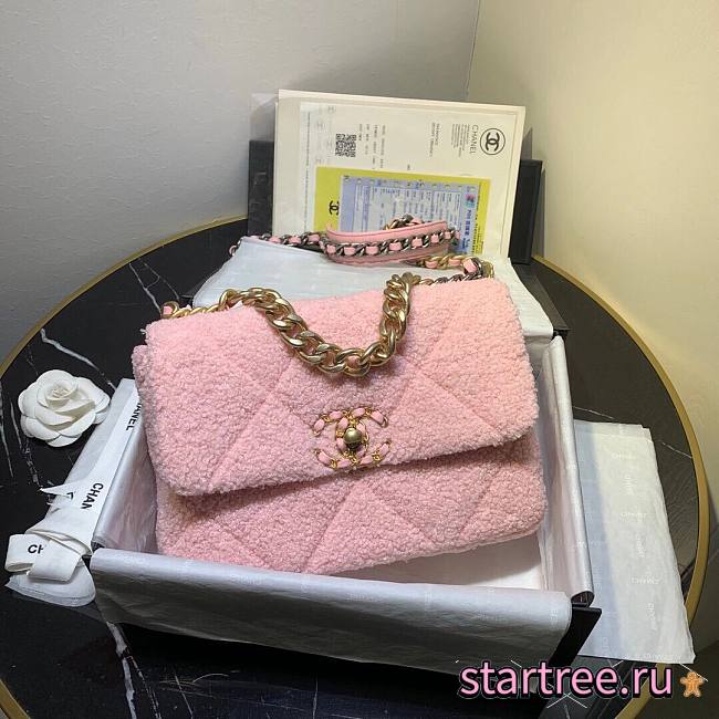 Chanel | 19 Flap Bag Pink Metallic Tweed Quilted - 26x18x9cm - 1