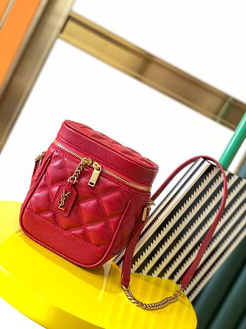 YSL | 80's Vanity Bag In Red Carré-Quilted Grain- 649779 - 14.5x16.5x9cm