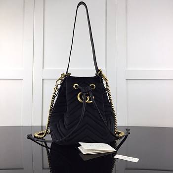 GUCCI | GG Marmont Quilted Velvet Bucket Black Bag - 525081 - 21x22x11cm