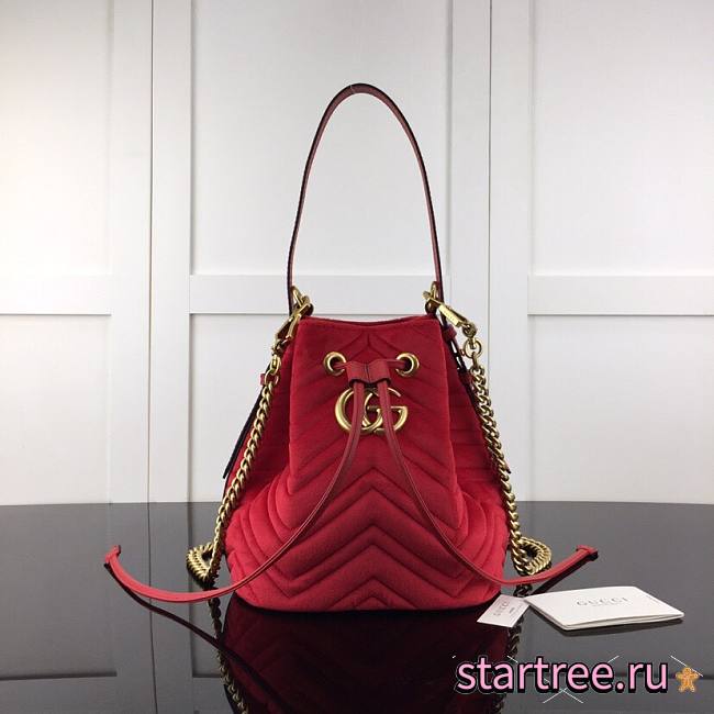 GUCCI | GG Marmont Quilted Velvet Bucket Red Bag - 525081 - 21x22x11cm - 1