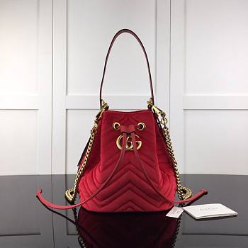 GUCCI | GG Marmont Quilted Velvet Bucket Red Bag - 525081 - 21x22x11cm