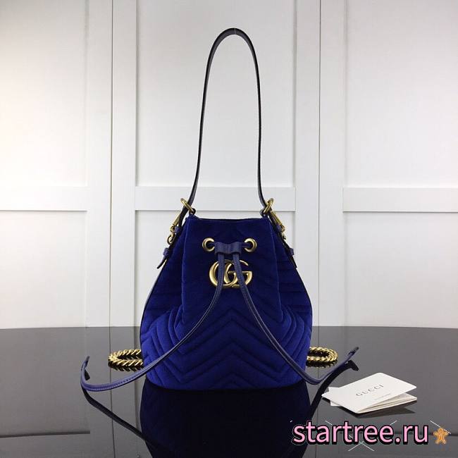 GUCCI | GG Marmont Quilted Velvet Bucket Blue Bag - 525081 - 21x22x11cm - 1
